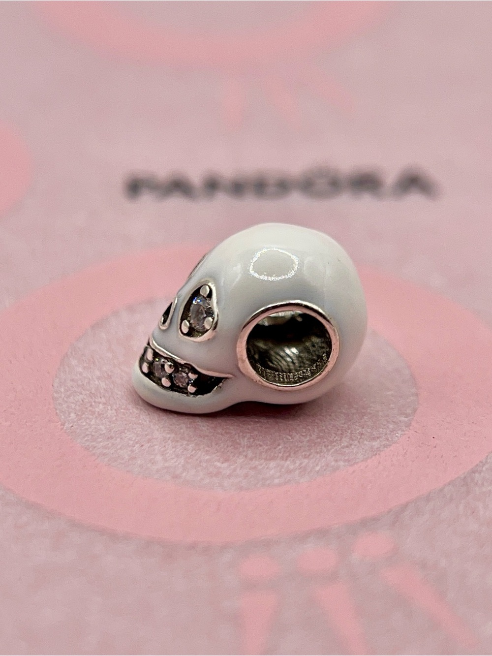 Pandora Glow In The Dark Skull Enamel Heart Eye Cubic Zirconia Charm - Picture 6 of 10